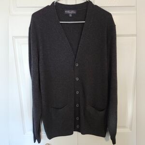 Brooks Brothers 2 ply Cashmere Italy Dark Grey Heather Button Cardigan Mens XL